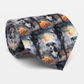 Halloween Grote Zwitserse Hond Met Pompoenen Griez Stropdas (Opgerold)