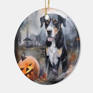 Halloween Grote Zwitserse met Pompoenen Eng Keramisch Ornament