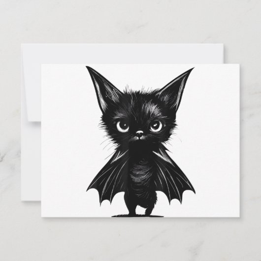 Halloween Grumpy Black Kitten in BBat Costume (Voorkant)
