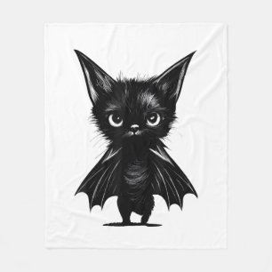 Halloween Grumpy Black Kitten in BBat Costume Fleece Deken