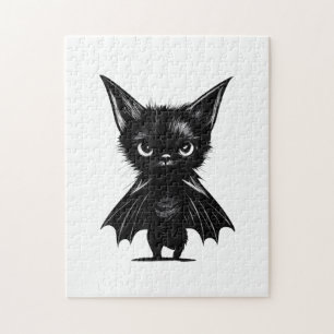 Halloween Grumpy Black Kitten in BBat Costume Legpuzzel