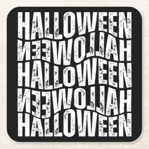 HALLOWEEN HALLOWEEN WARP TYPOGRAFIE VIERKANTE KARTONNEN ONDERZETTER