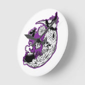 Halloween halve maan heksenschedel ronde klok (Hoek)