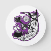 Halloween halve maan heksenschedel ronde klok (Voorkant)