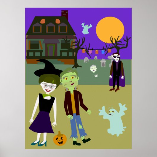 Halloween Hangout Fun Cartoon Art Design Poster (Voorkant)