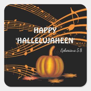Halloween HAPPY HALLELUJAHEEN Pompoen Vierkante Sticker