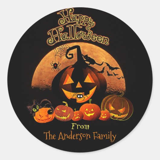Halloween - Happy Halloween Pumpkins Ronde Sticker (Voorkant)