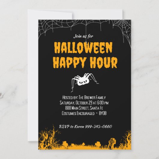 Halloween Happy Hour Uitnodiging -  (Voorkant)