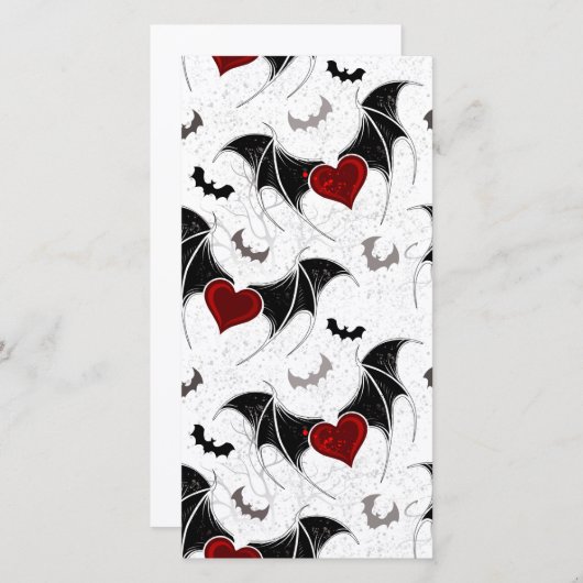 Halloween hart met zwarte vleermuisvleugels aankondiging (Voorkant / Achterkant)