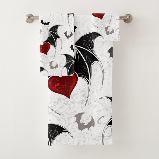 Halloween hart met zwarte vleermuisvleugels bad handdoek (Insitu)