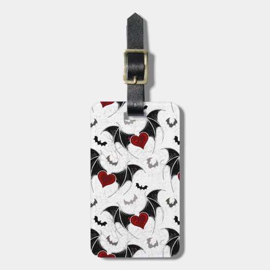 Halloween hart met zwarte vleermuisvleugels bagagelabel (Voorkant verticaal)