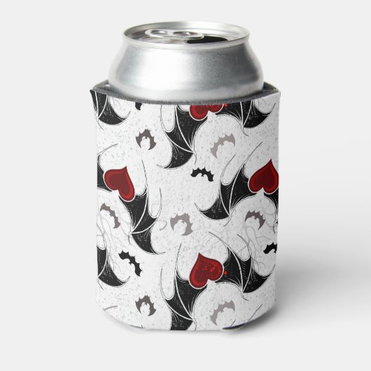 Halloween hart met zwarte vleermuisvleugels blikjeskoeler (Blikje Achterkant)