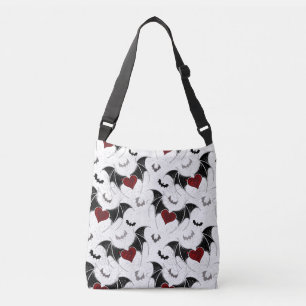 Halloween hart met zwarte vleermuisvleugels crossbody tas