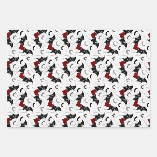 Halloween hart met zwarte vleermuisvleugels inpakpapier vel (Voorkant)