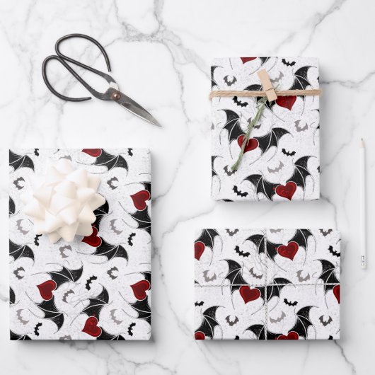 Halloween hart met zwarte vleermuisvleugels inpakpapier vel (Voorkant)