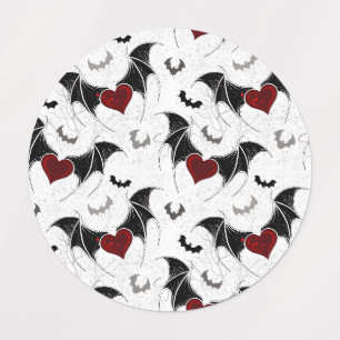 Halloween hart met zwarte vleermuisvleugels labels