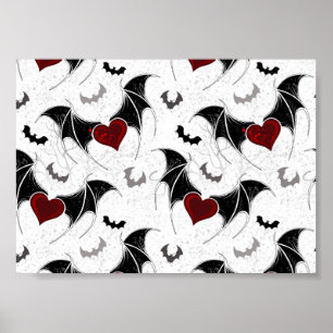 Halloween hart met zwarte vleermuisvleugels poster