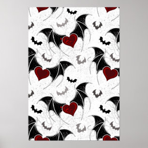 Halloween hart met zwarte vleermuisvleugels poster