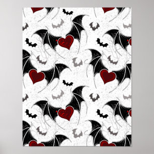 Halloween hart met zwarte vleermuisvleugels poster