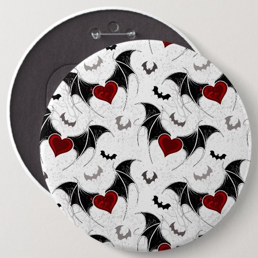 Halloween hart met zwarte vleermuisvleugels ronde button 6,0 cm (Voorkant /achterkant)