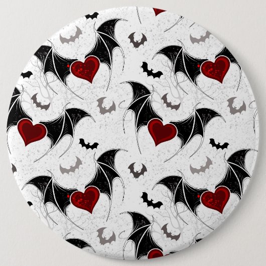 Halloween hart met zwarte vleermuisvleugels ronde button 6,0 cm (Voorkant)