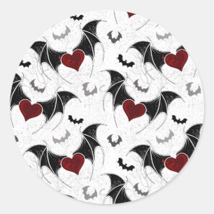 Halloween hart met zwarte vleermuisvleugels ronde sticker