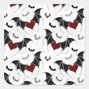 Halloween hart met zwarte vleermuisvleugels vierkante sticker