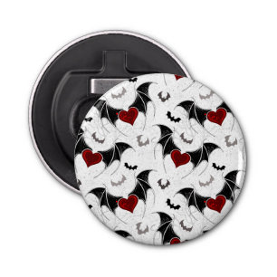 Halloween hart met zwarte vleugels button flesopener