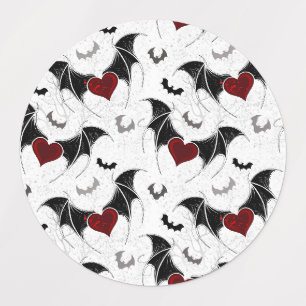 Halloween hart met zwarte vleugels labels