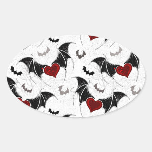 Halloween hart met zwarte vleugels ovale sticker