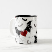 Halloween hart met zwarte vleugels tweekleurige koffiemok (Voorkant links)