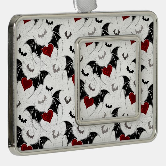 Halloween hart met zwarte vleugels verzilverd kader ornament (Rechts)