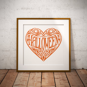 Halloween Hart, Oranje Hart, Feestdag Foto Afdruk