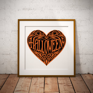 Halloween Hart, Oranje Hart, Feestdag Poster