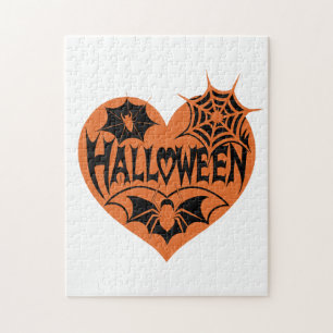 Halloween Hart, Oranje Hart Vorm, Spinnenweb Legpuzzel