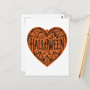 Halloween Hart, Oranje Hartvorm, Feestdag Briefkaart