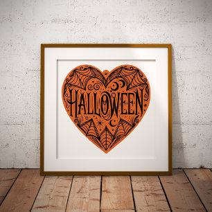 Halloween Hart, Oranje Hartvorm, Feestdag Foto Afdruk