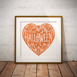 Halloween Hart, Oranje Hartvorm, Feestdag Poster