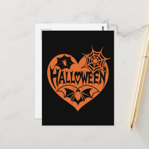 Halloween Hart, Oranje Hartvorm, Spinnenweb Briefkaart