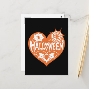Halloween Hart, Oranje Hartvorm, Spinnenweb Briefkaart