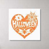 Halloween Hart, Oranje Hartvorm, Spinnenweb Canvas Afdruk (Voorkant)