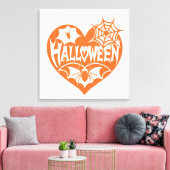 Halloween Hart, Oranje Hartvorm, Spinnenweb Canvas Afdruk (Insitu (Woonkamer))