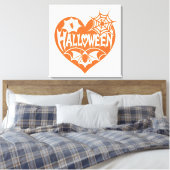 Halloween Hart, Oranje Hartvorm, Spinnenweb Canvas Afdruk (Insitu (Slaapkamer))