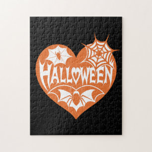 Halloween Hart, Oranje Hartvorm, Spinnenweb Legpuzzel
