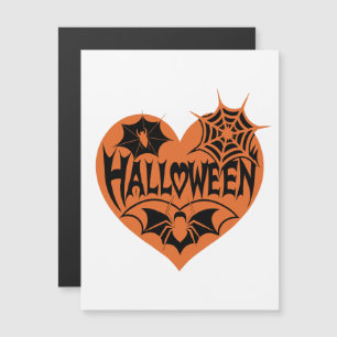 Halloween Hart, Oranje Hartvorm, Spinnenweb Magnetische Uitnodiging