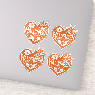 Halloween Hart, Oranje Hartvorm, Spinnenweb Sticker