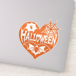 Halloween Hart, Oranje Hartvorm, Spinnenweb Sticker