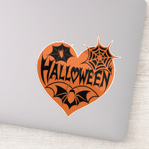 Halloween Hart, Oranje Hartvorm, Spinnenweb Sticker