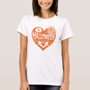 Halloween Hart, Oranje Hartvorm, Spinnenweb T-shirt