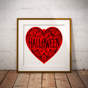 Halloween Hart, Rode Hartvorm, Feestdag Poster